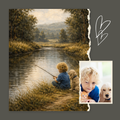 Custom Personalized Kids and Pet Fishing Portrait Wall Art - Digital Downloads