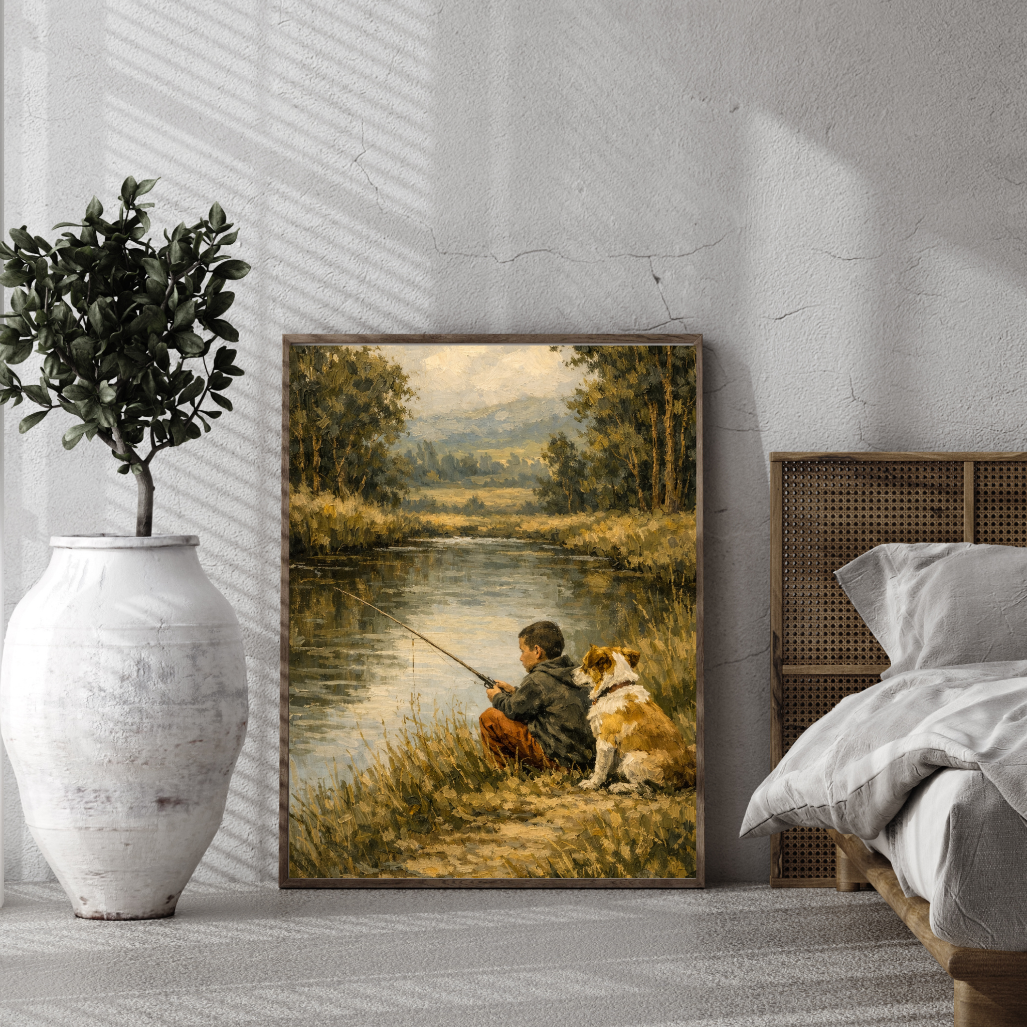 Custom Personalized Kids and Pet Fishing Portrait Wall Art - Digital Downloads