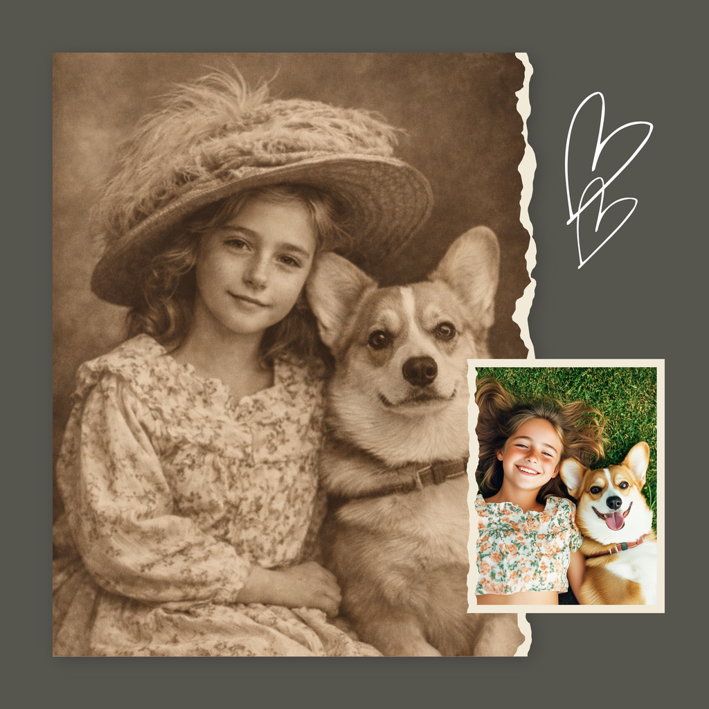 Custom Personalized Kids and Pet Vintage Portrait Wall Art - Digital Downloads