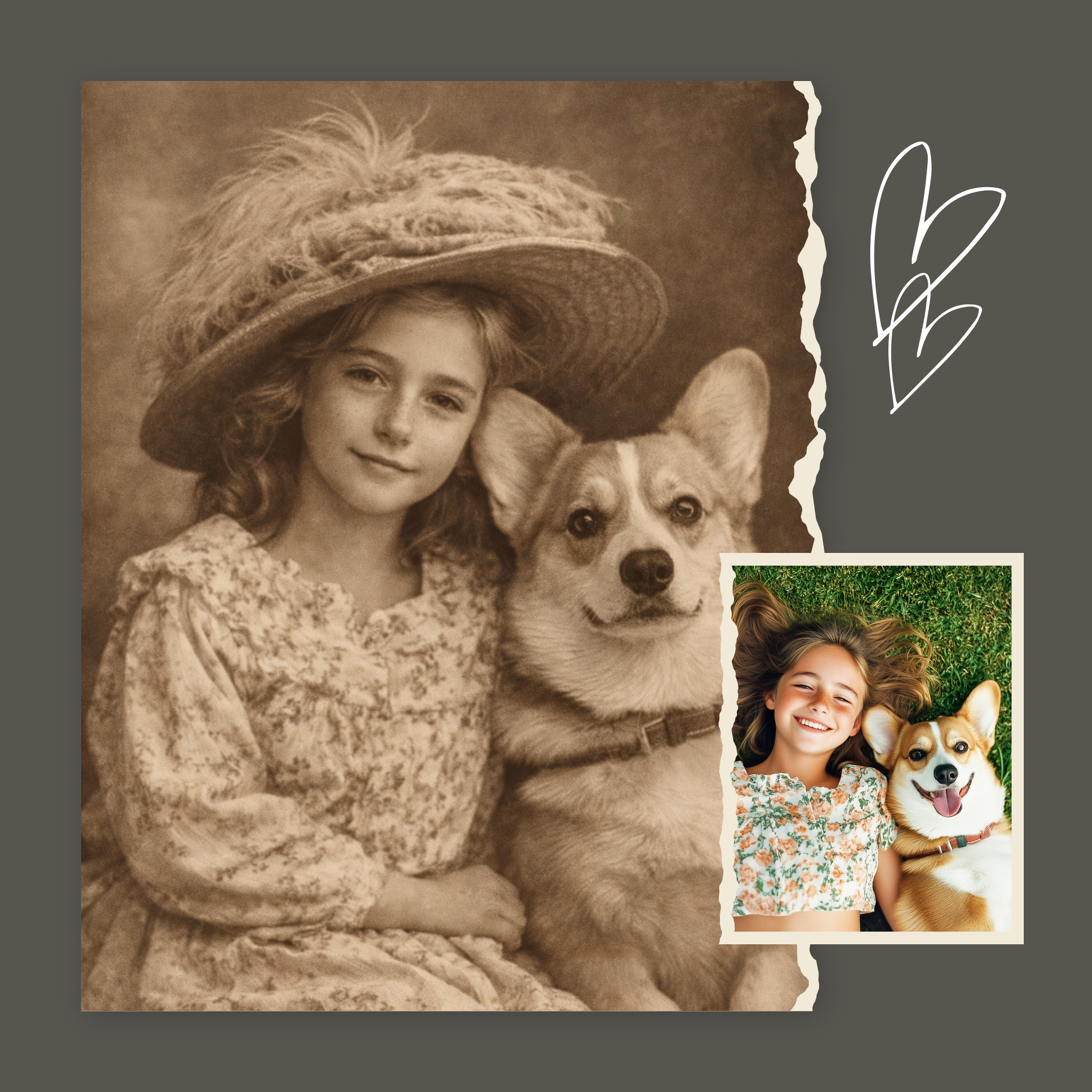 Custom Personalized Kids and Pet Vintage Portrait Wall Art - Digital Downloads