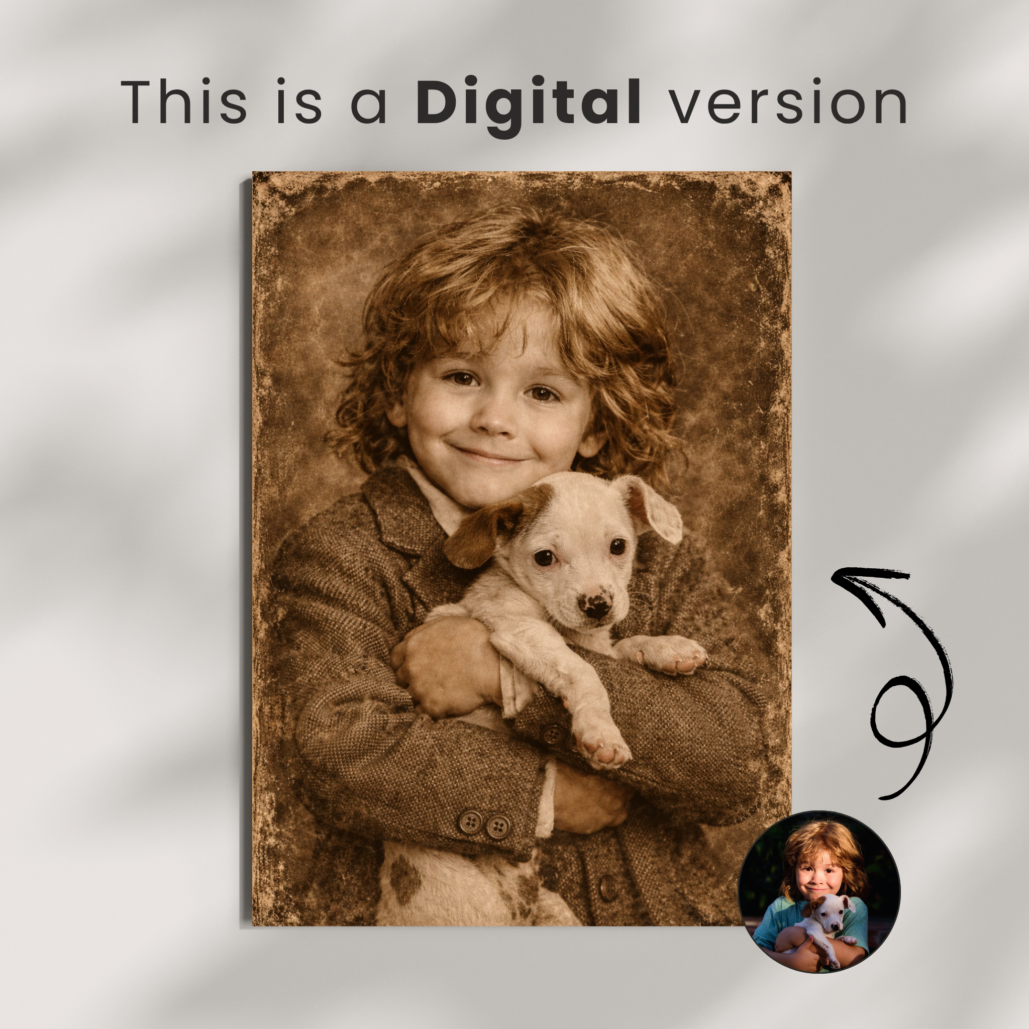 Custom Personalized Kids and Pet Vintage Portrait Wall Art - Digital Downloads