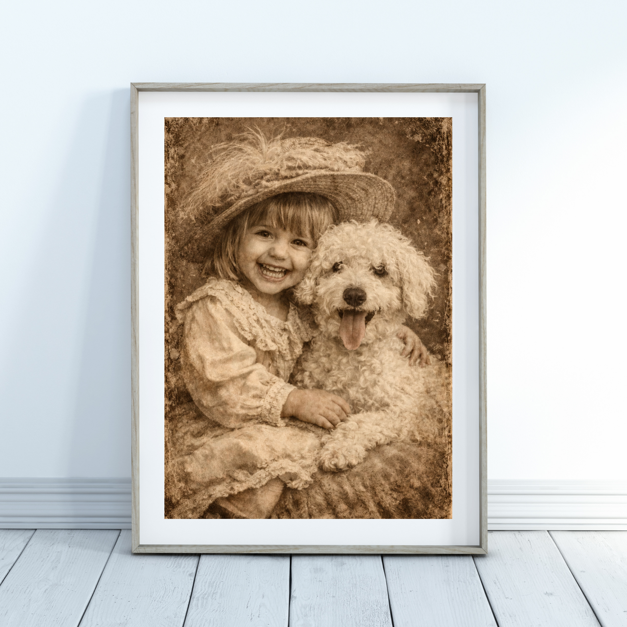Custom Personalized Kids and Pet Vintage Portrait Wall Art - Digital Downloads