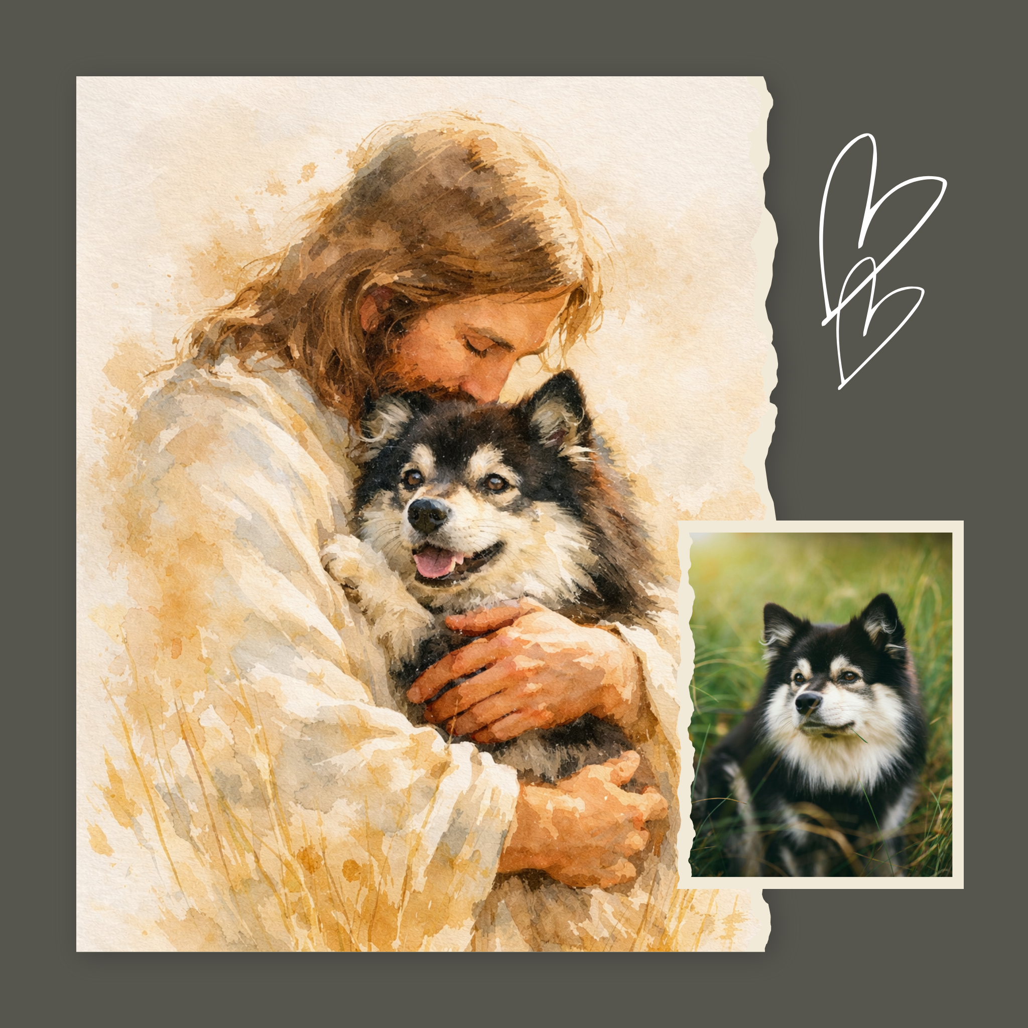 Custom Personalized Jesus Holding Pet Watercolor Portrait Wall Art - Digital Downloads