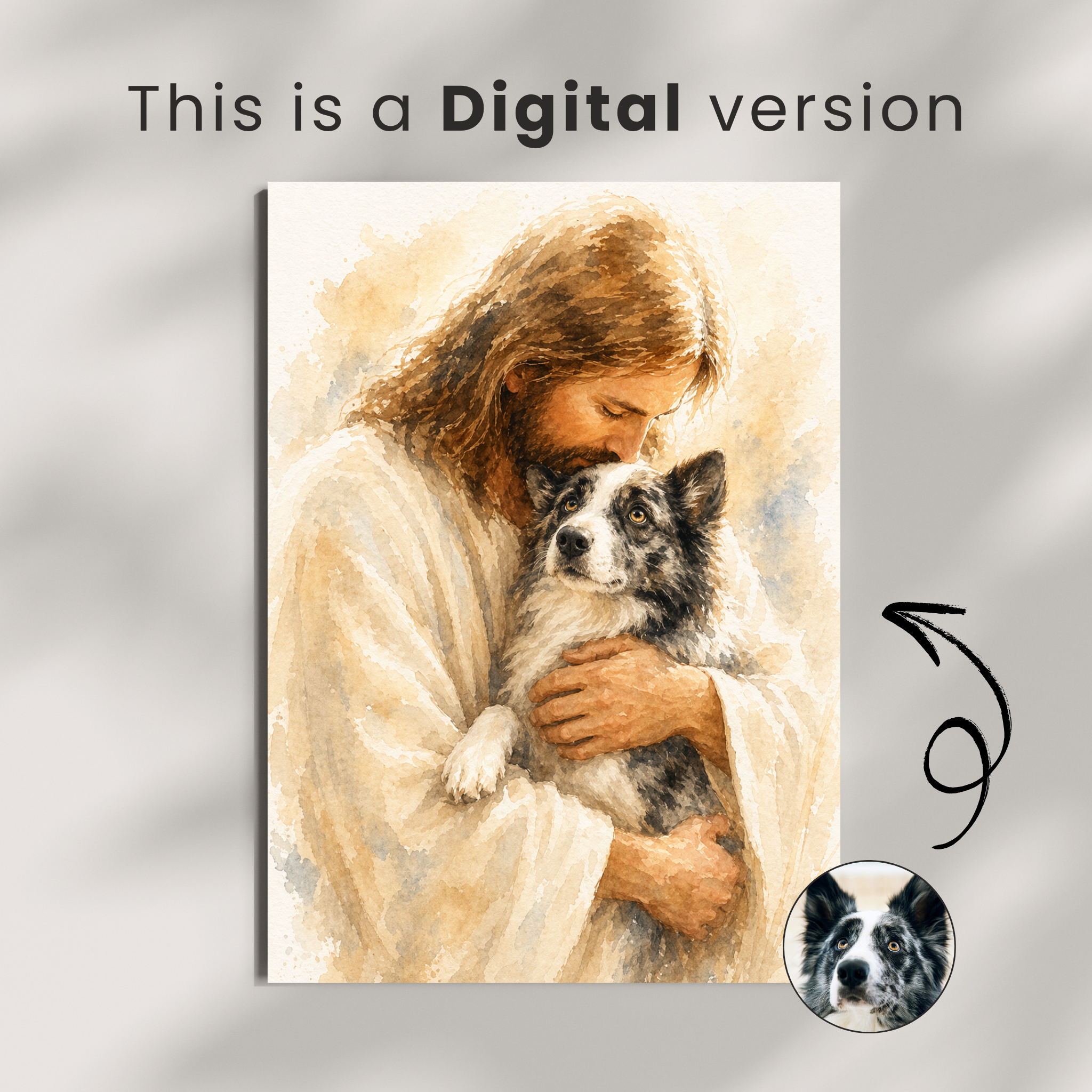 Custom Personalized Jesus Holding Pet Watercolor Portrait Wall Art - Digital Downloads