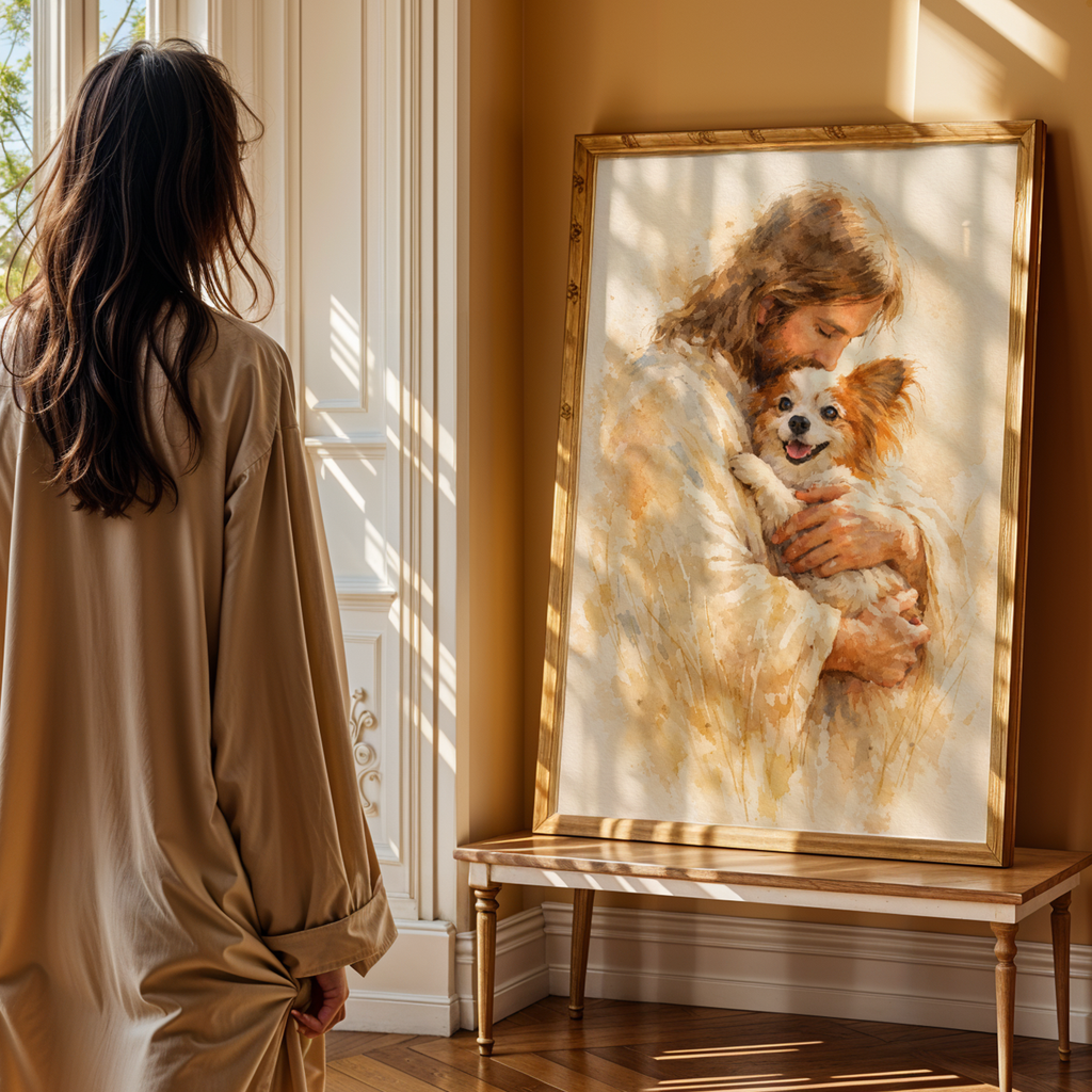 Custom Personalized Jesus Holding Pet Watercolor Portrait Wall Art - Digital Downloads