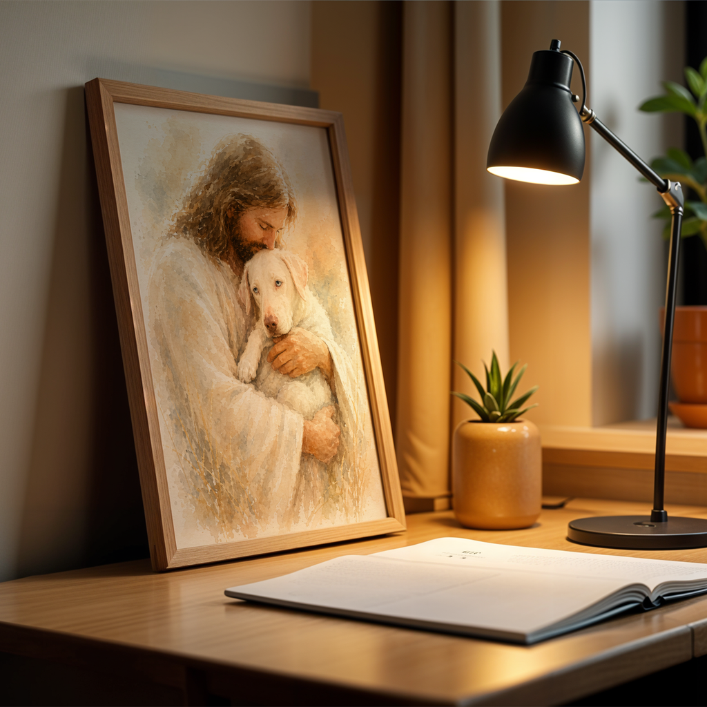 Custom Personalized Jesus Holding Pet Watercolor Portrait Wall Art - Digital Downloads