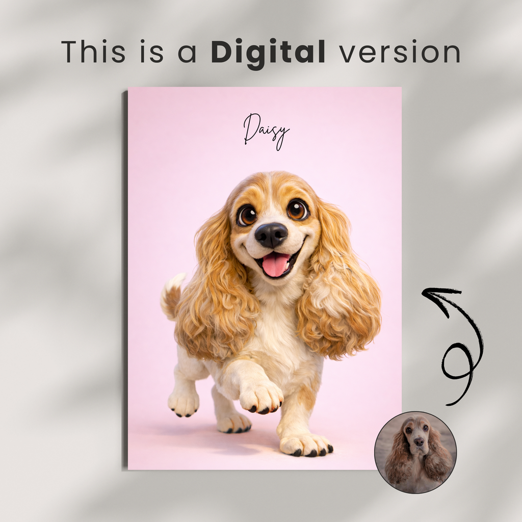 Custom Personalized Dog Cat Pet 3D Caricature Portrait Wall Art - Digital Downloads