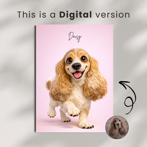 Custom Personalized Dog Cat Pet 3D Caricature Portrait Wall Art - Digital Downloads