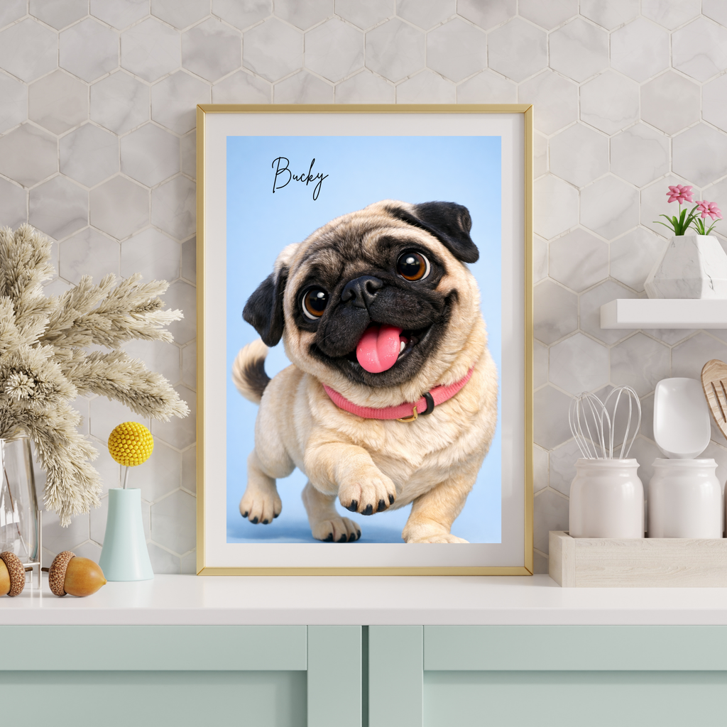 Custom Personalized Dog Cat Pet 3D Caricature Portrait Wall Art - Digital Downloads