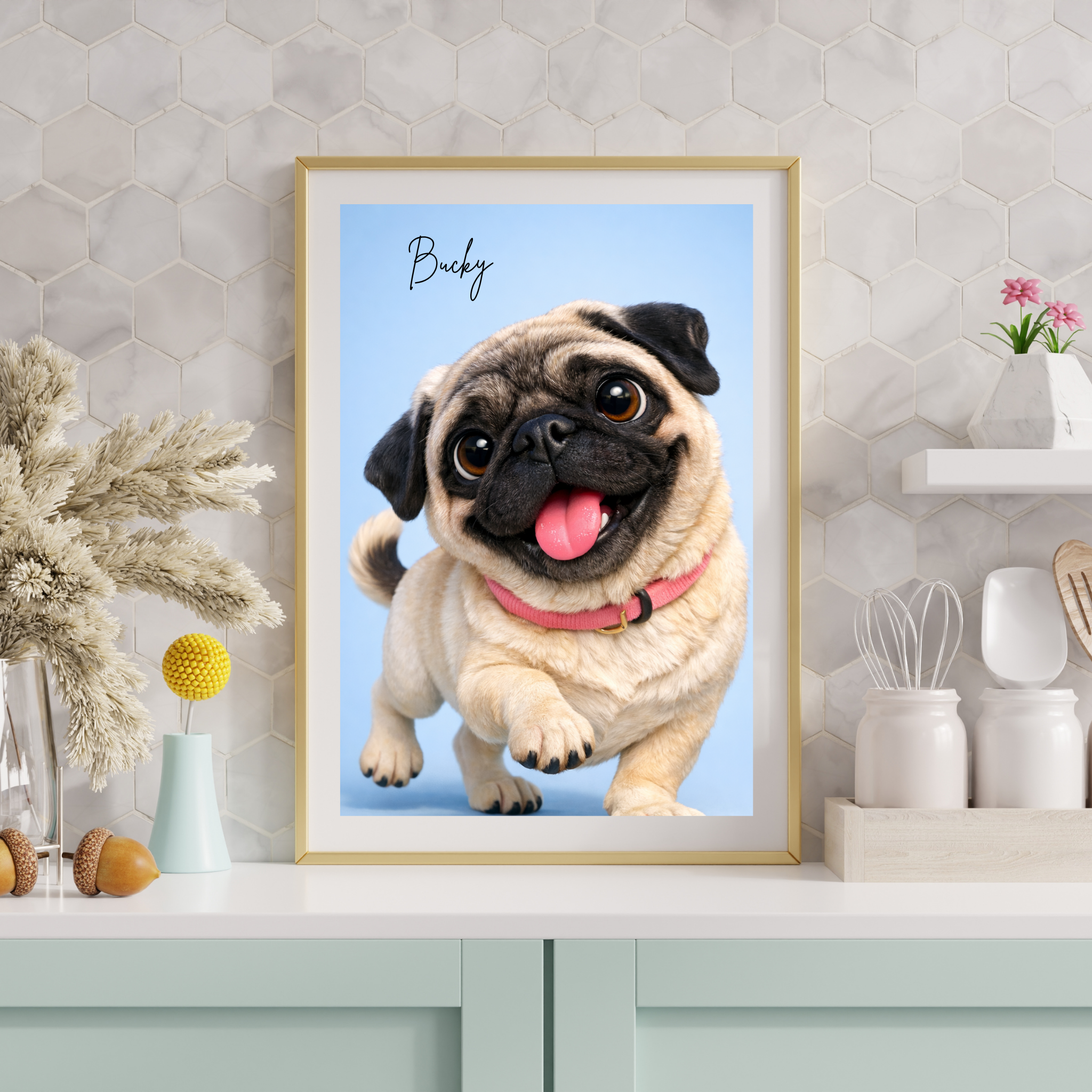 Custom Personalized Dog Cat Pet 3D Caricature Portrait Wall Art - Digital Downloads