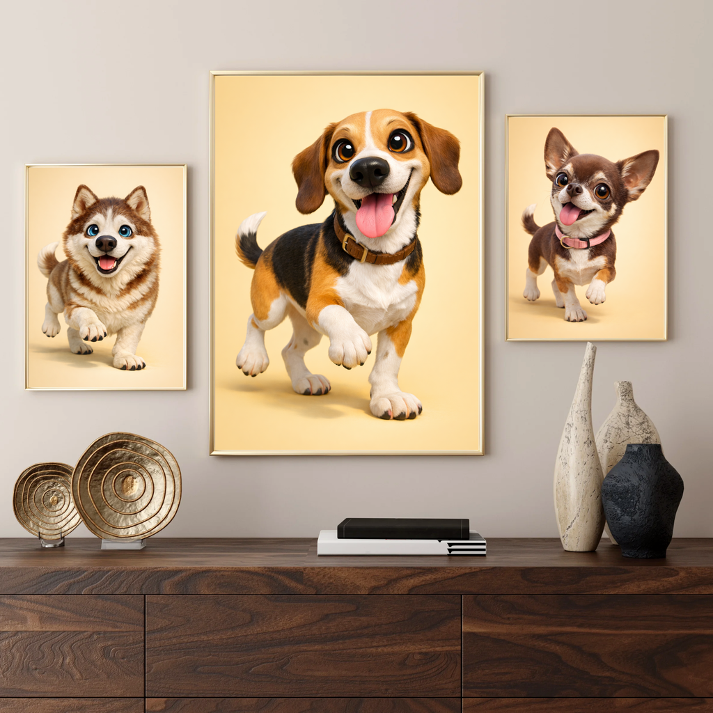 Custom Personalized Dog Cat Pet 3D Caricature Portrait Wall Art - Digital Downloads