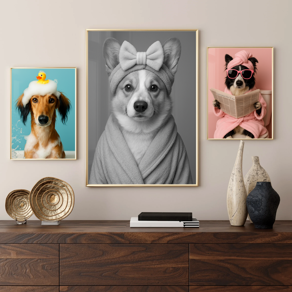 Custom Personalized Dog Cat Pet Bathroom Portrait Wall Art - Digital Downloads