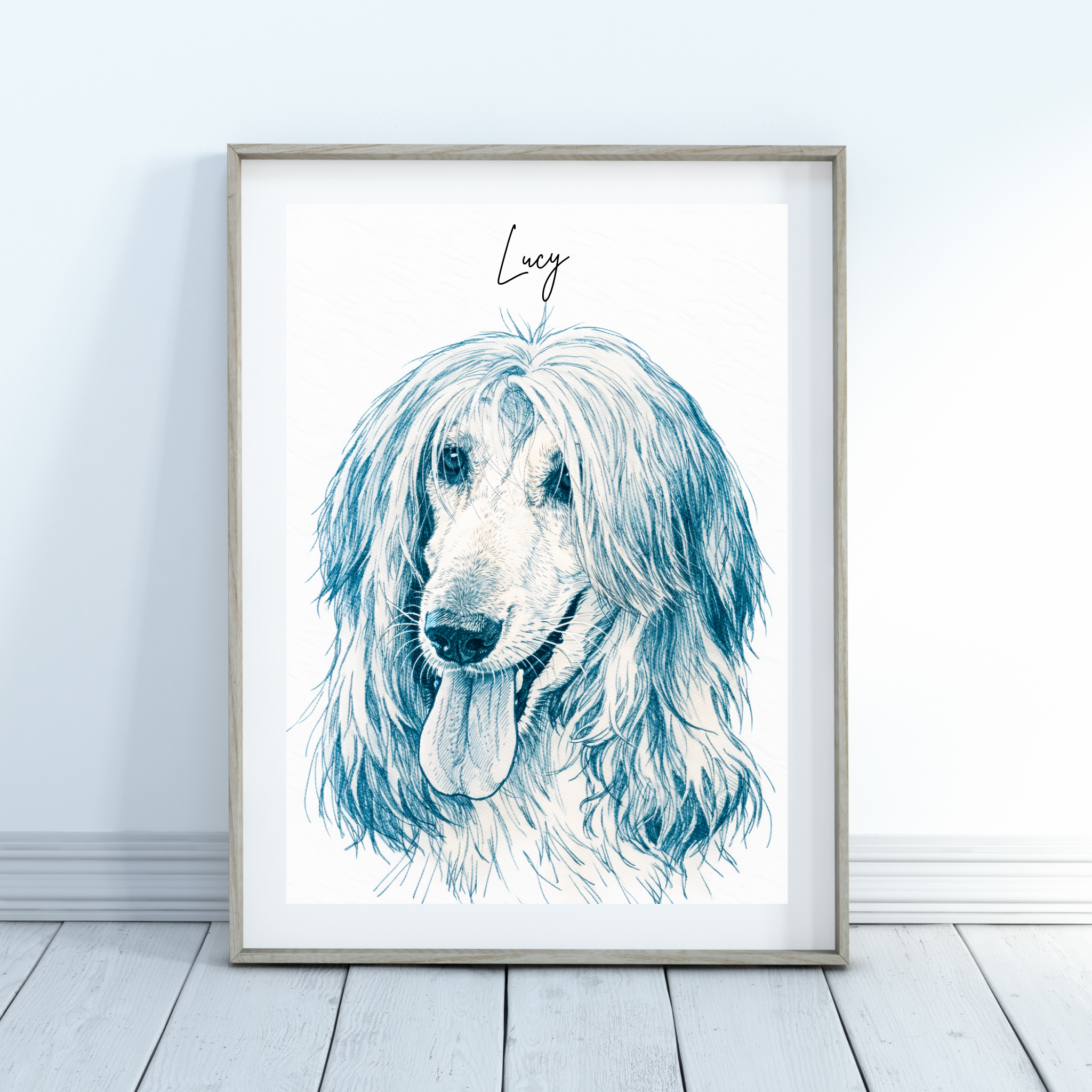 Custom Personalized Dog Cat Pet Blue Sketch Portrait Wall Art - Digital Downloads