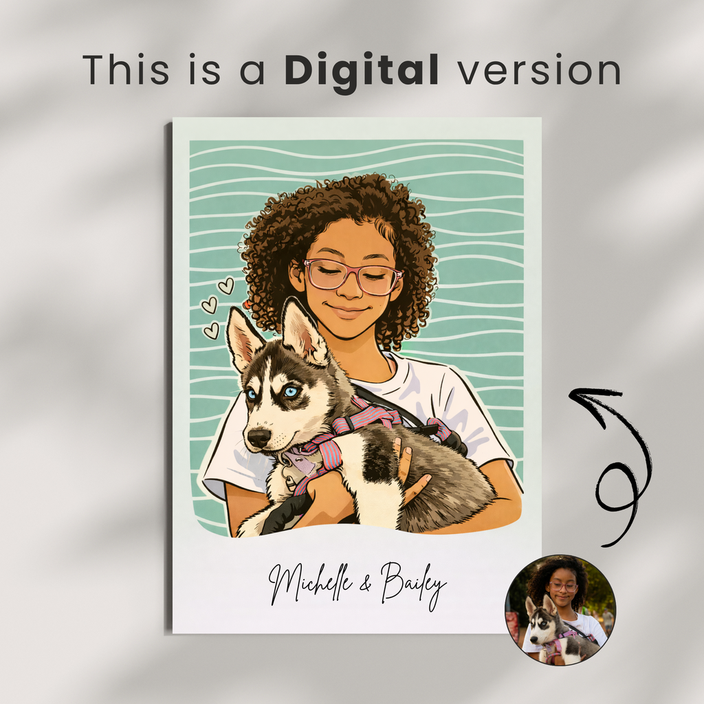 Custom Personalized Dog Cat Pet Illustration Line Art - Digital Downloads