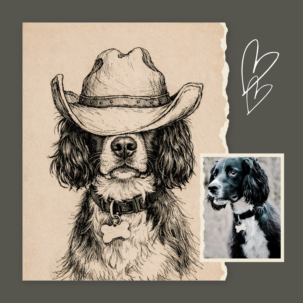 Custom Personalized Dog Cat Pet Cowboy Hat Portrait Art - Digital Downloads