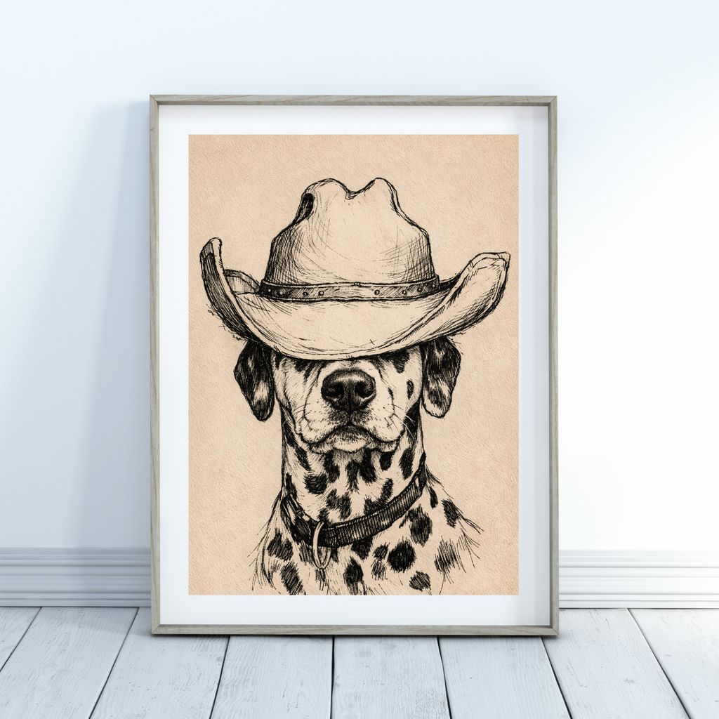 Custom Personalized Dog Cat Pet Cowboy Hat Portrait Art - Digital Downloads