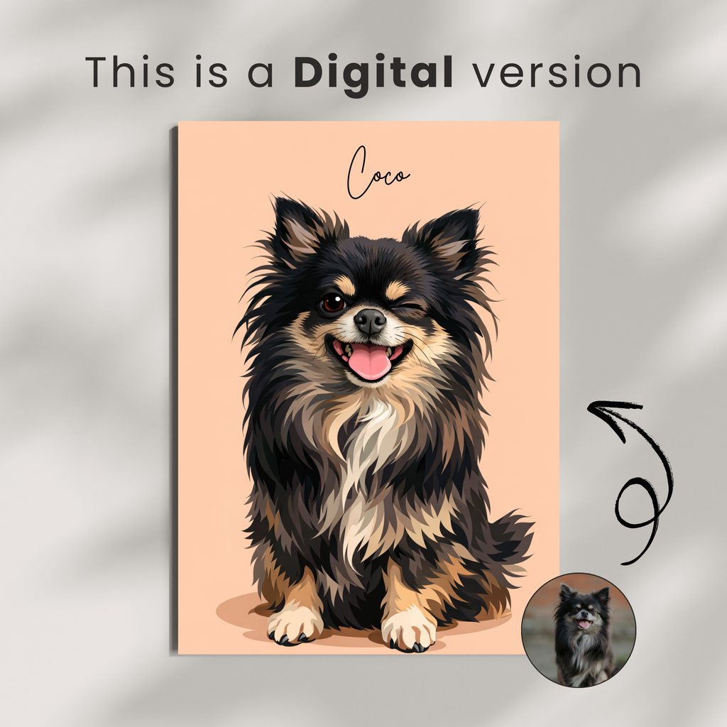 Custom Personalized Dog Cat Pet Digital Illustration Wall Art - Digital Downloads