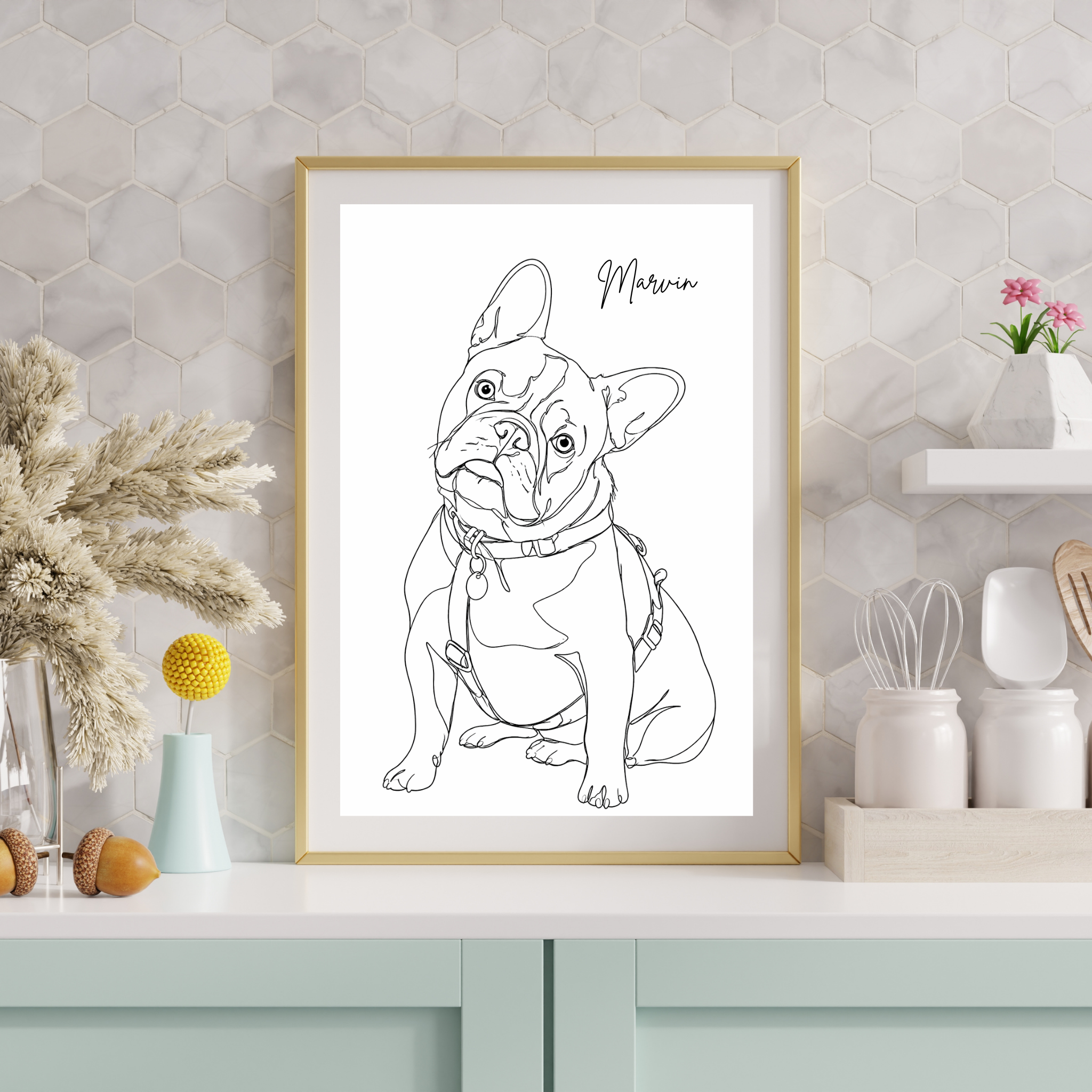 Custom Personalized Dog Cat Pet Line Art Portrait Wall Art - Digital Downloads