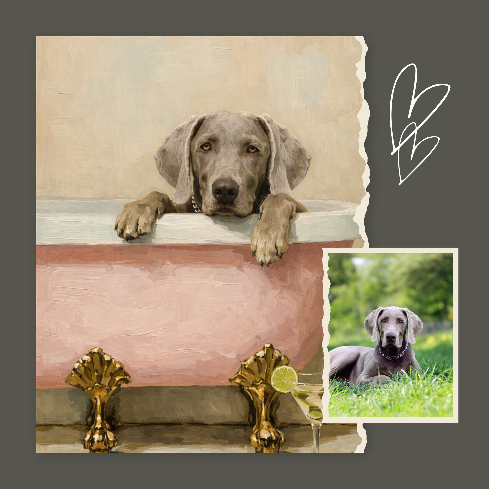 Custom Personalized Dog Cat Pet Luxury Bath Tub Portrait Art - Digital Downloads
