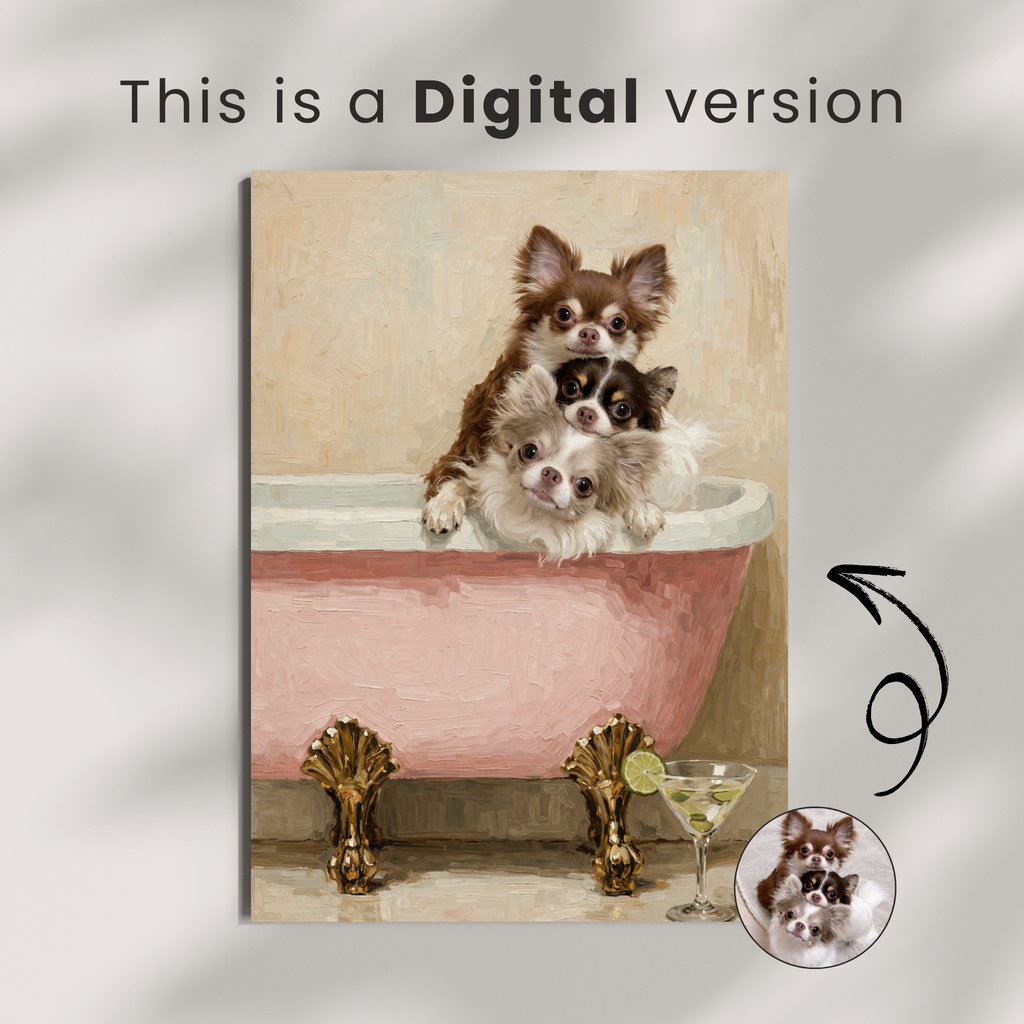 Custom Personalized Dog Cat Pet Luxury Bath Tub Portrait Art - Digital Downloads