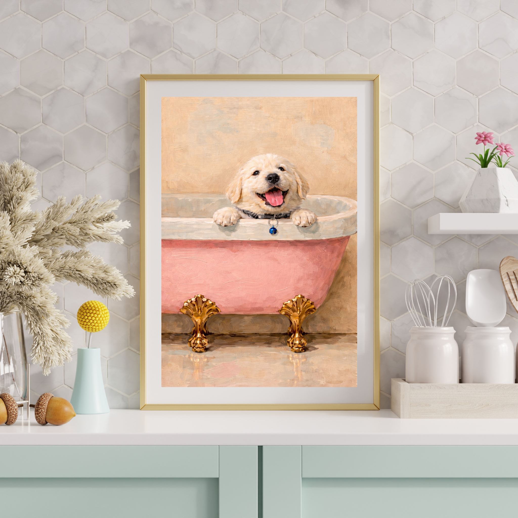 Custom Personalized Dog Cat Pet Luxury Bath Tub Portrait Art - Digital Downloads
