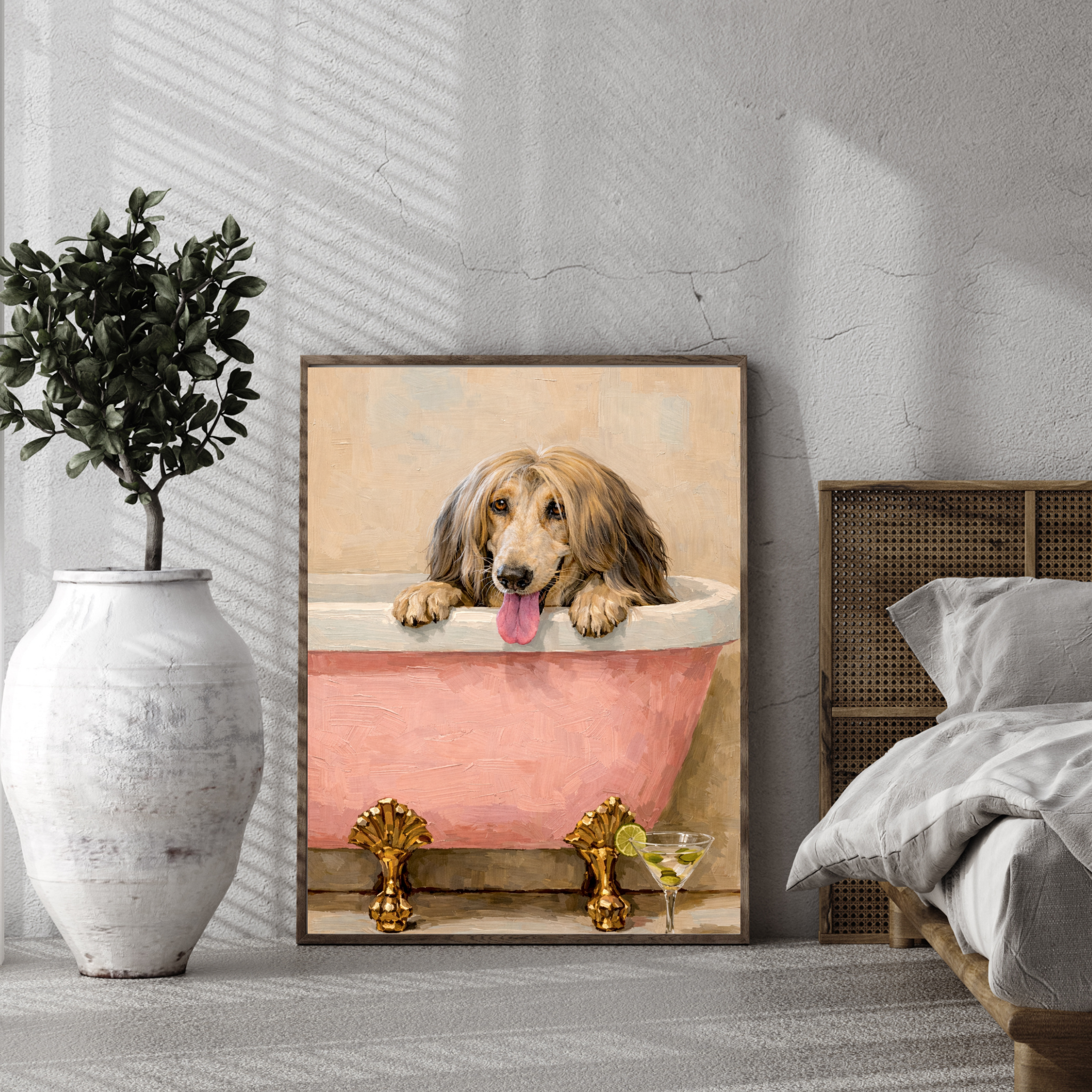Custom Personalized Dog Cat Pet Luxury Bath Tub Portrait Art - Digital Downloads