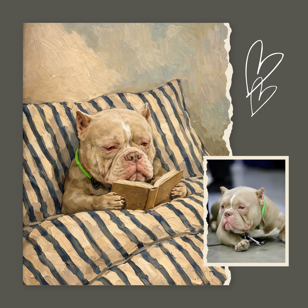 Custom Personalized Dog Cat Pet Reading Book in Bed Portrait Art - Digital Downloads