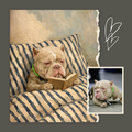 Custom Personalized Dog Cat Pet Reading Book in Bed Portrait Art - Digital Downloads