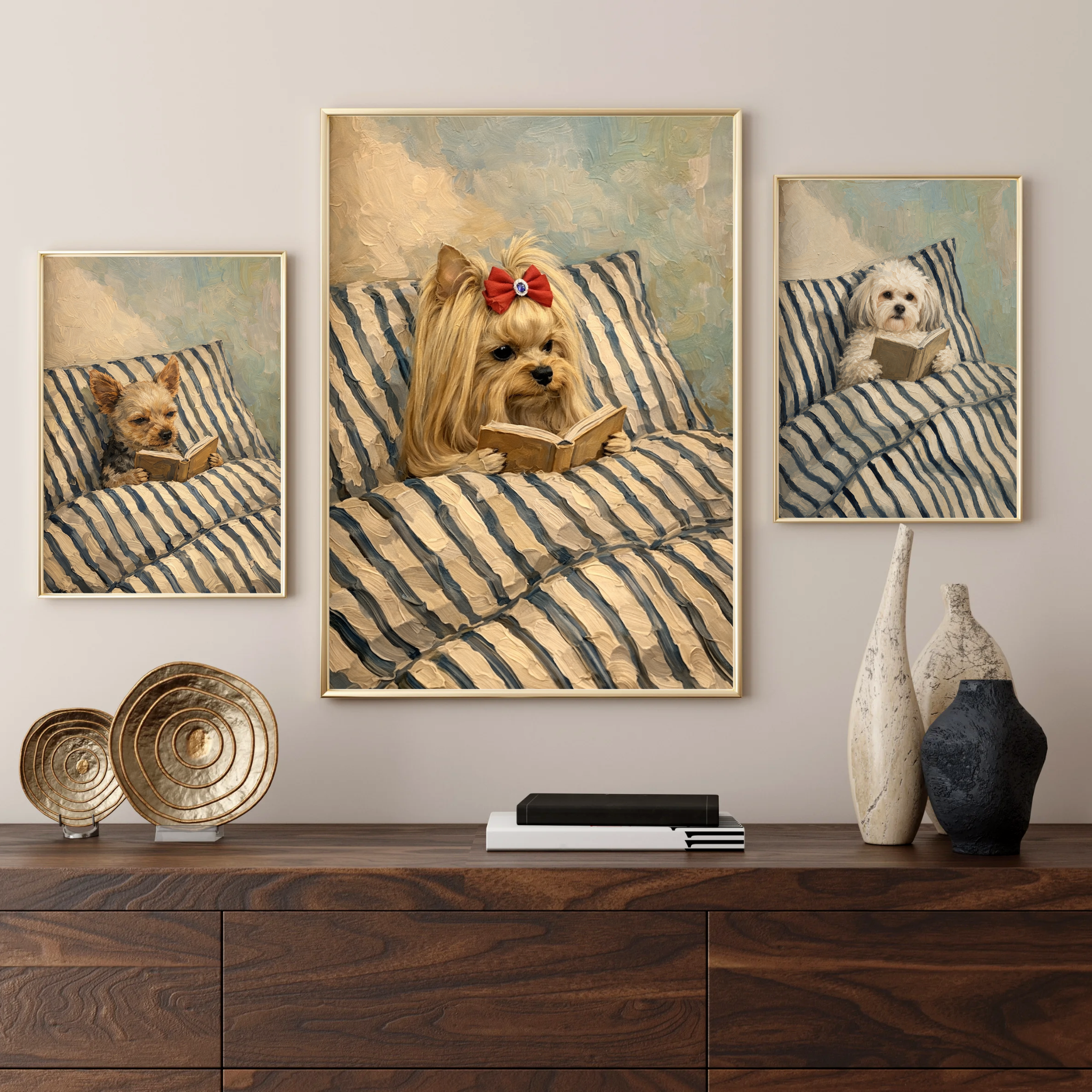 Custom Personalized Dog Cat Pet Reading Book in Bed Portrait Art - Digital Downloads
