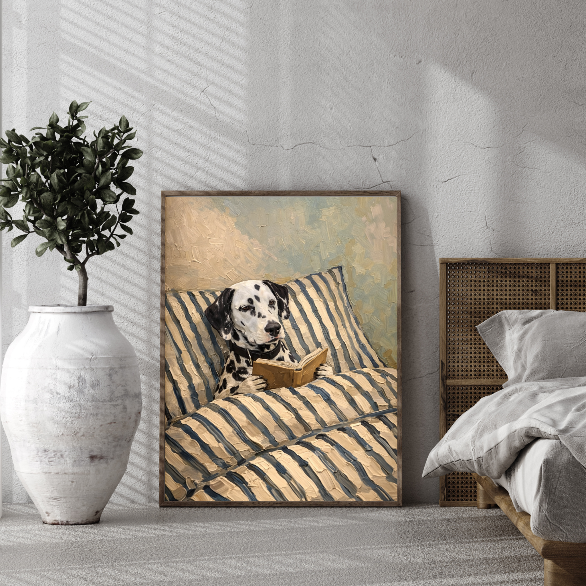 Custom Personalized Dog Cat Pet Reading Book in Bed Portrait Art - Digital Downloads