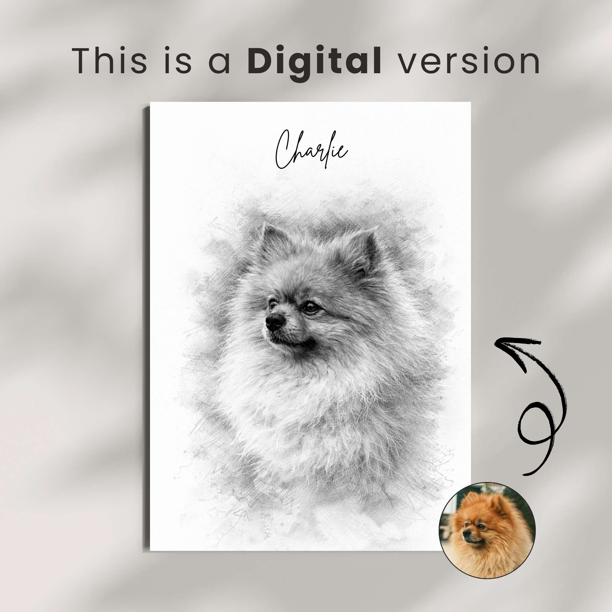 Custom Personalized Dog Cat Pet Sketch Portrait Wall Art - Digital Downloads