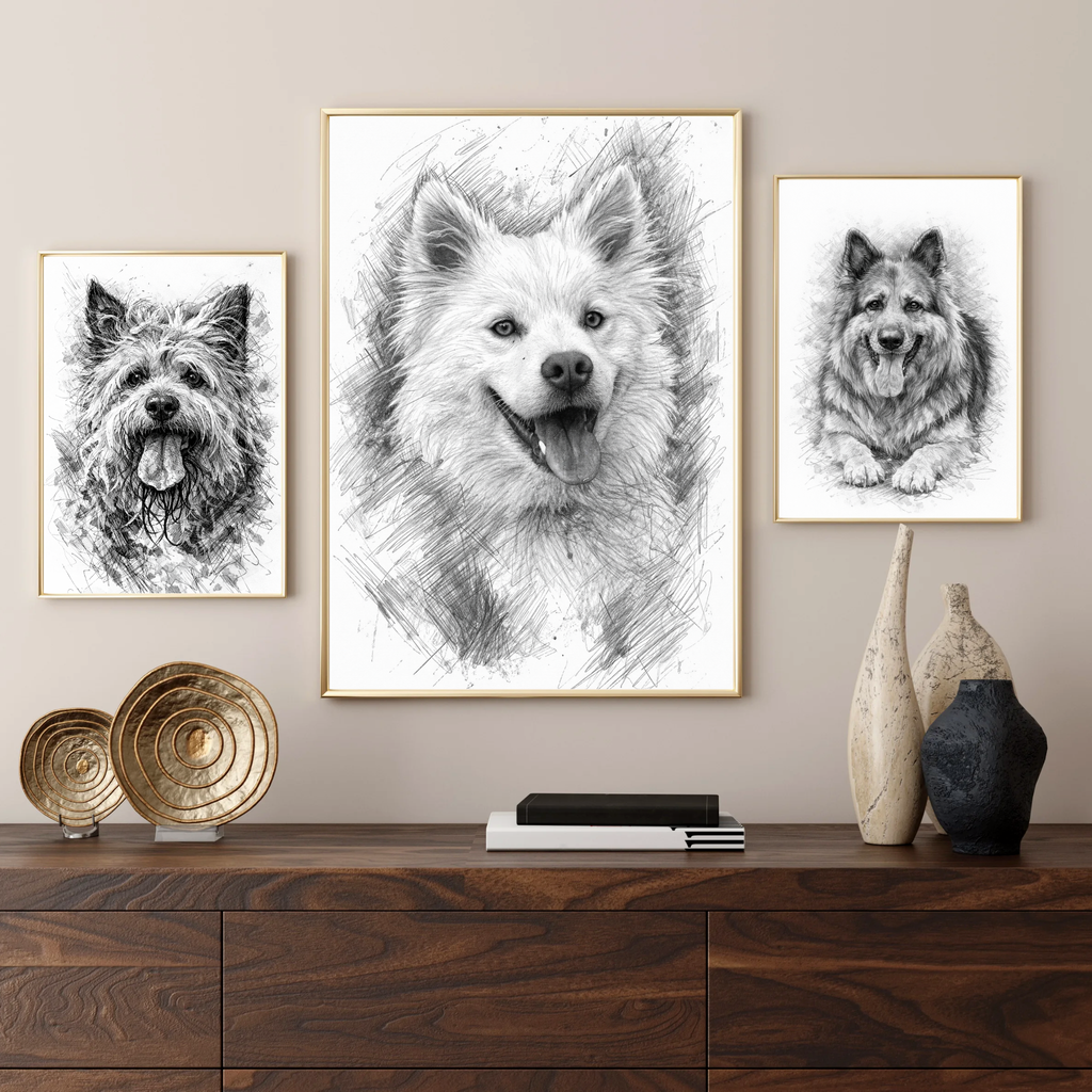 Custom Personalized Dog Cat Pet Sketch Portrait Wall Art - Digital Downloads