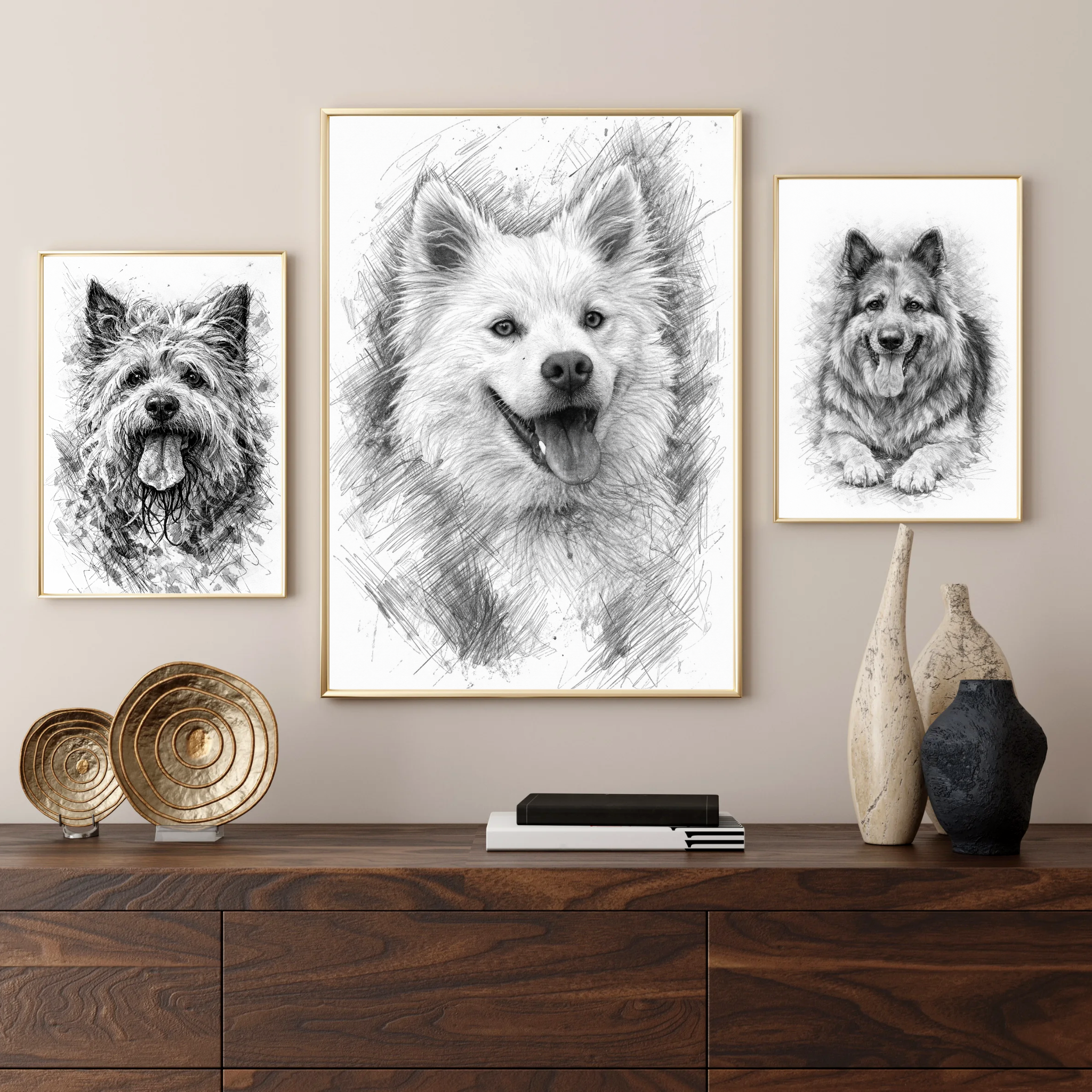 Custom Personalized Dog Cat Pet Sketch Portrait Wall Art - Digital Downloads