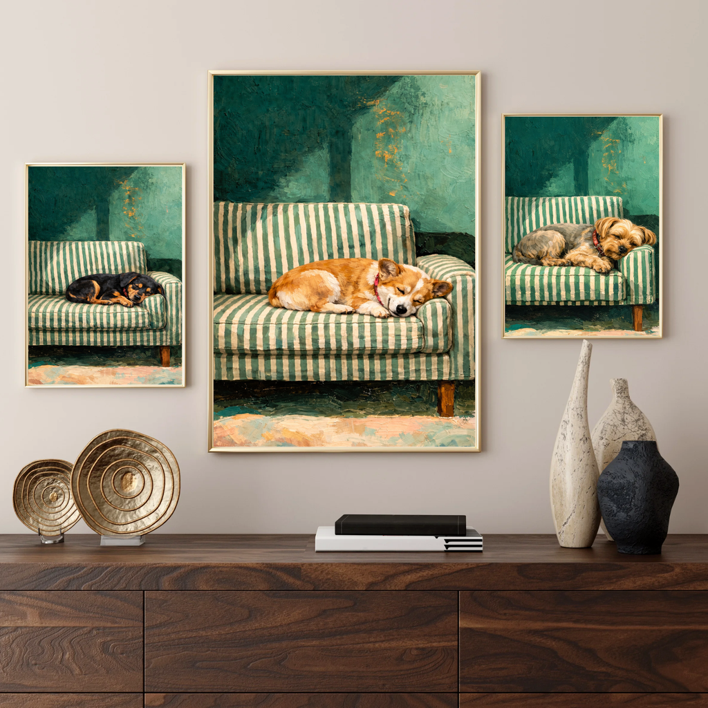 Custom Personalized Dog Cat Pet Sleep in Couch Portrait Art - Digital Downloads
