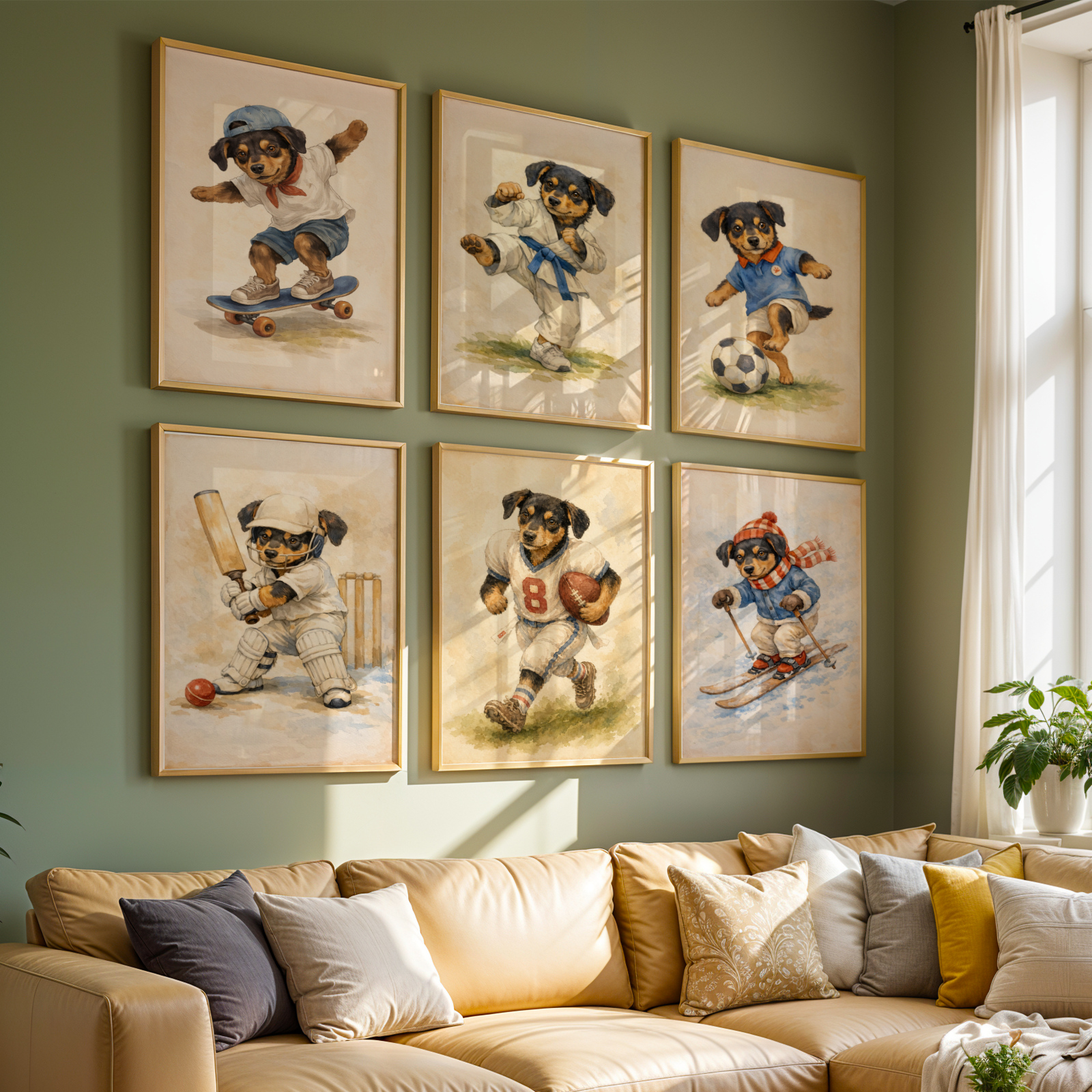 Custom Personalized Dog Cat Pet Sports Watercolor Portrait Wall Art - Digital Downloads