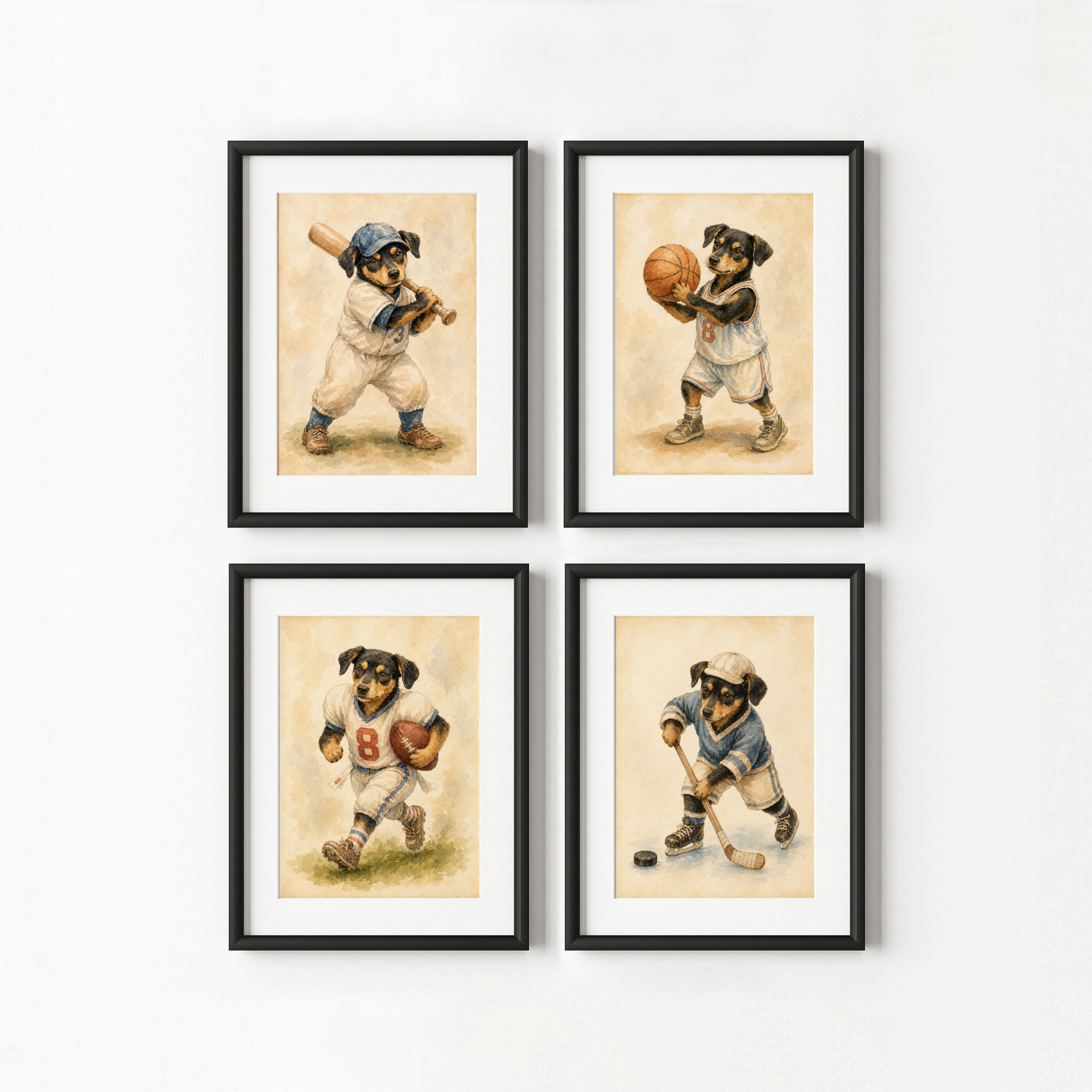 Custom Personalized Dog Cat Pet Sports Watercolor Portrait Wall Art - Digital Downloads