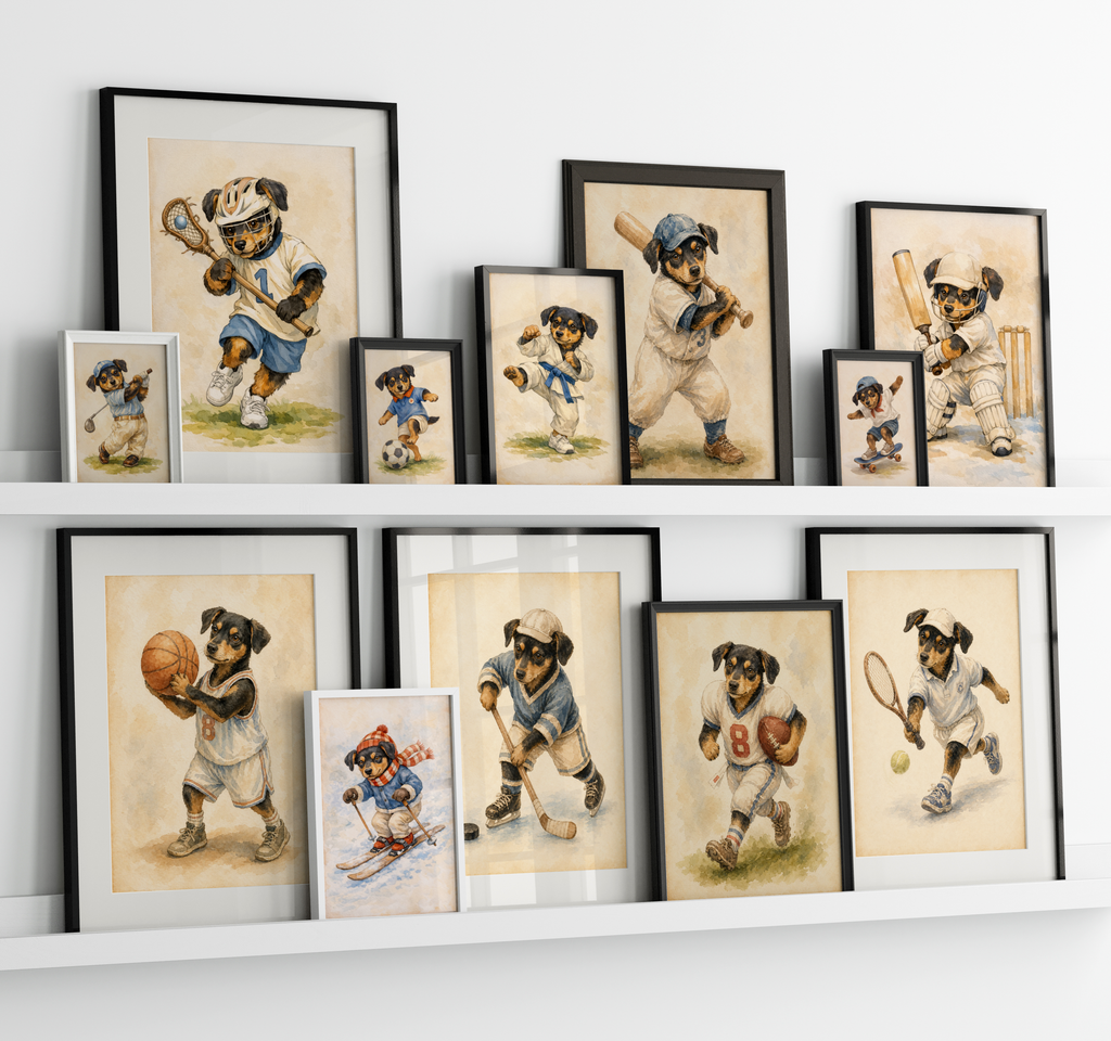Custom Personalized Dog Cat Pet Sports Watercolor Portrait Wall Art - Digital Downloads