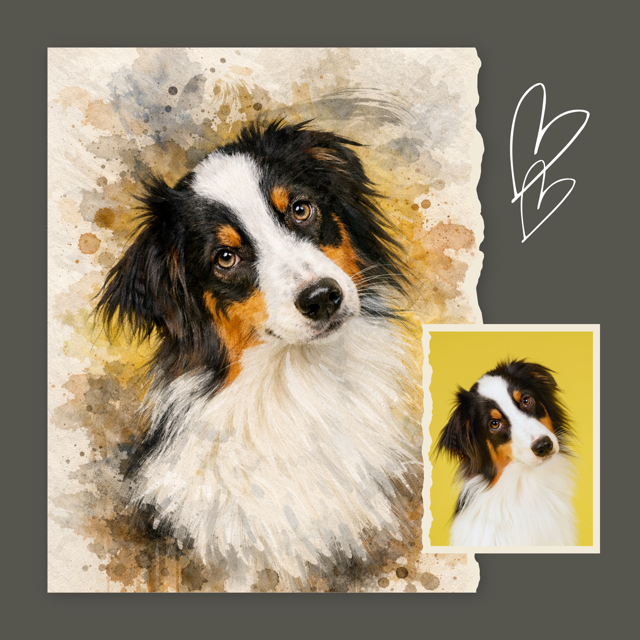 Custom Personalized Dog Cat Pet Watercolor Dark Style Portraits - Digital Downloads