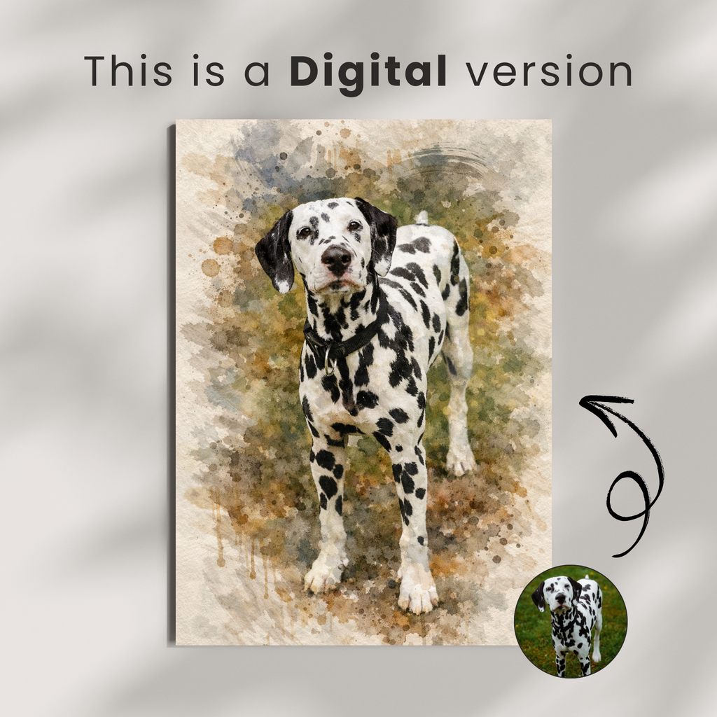 Custom Personalized Dog Cat Pet Watercolor Dark Style Portraits - Digital Downloads