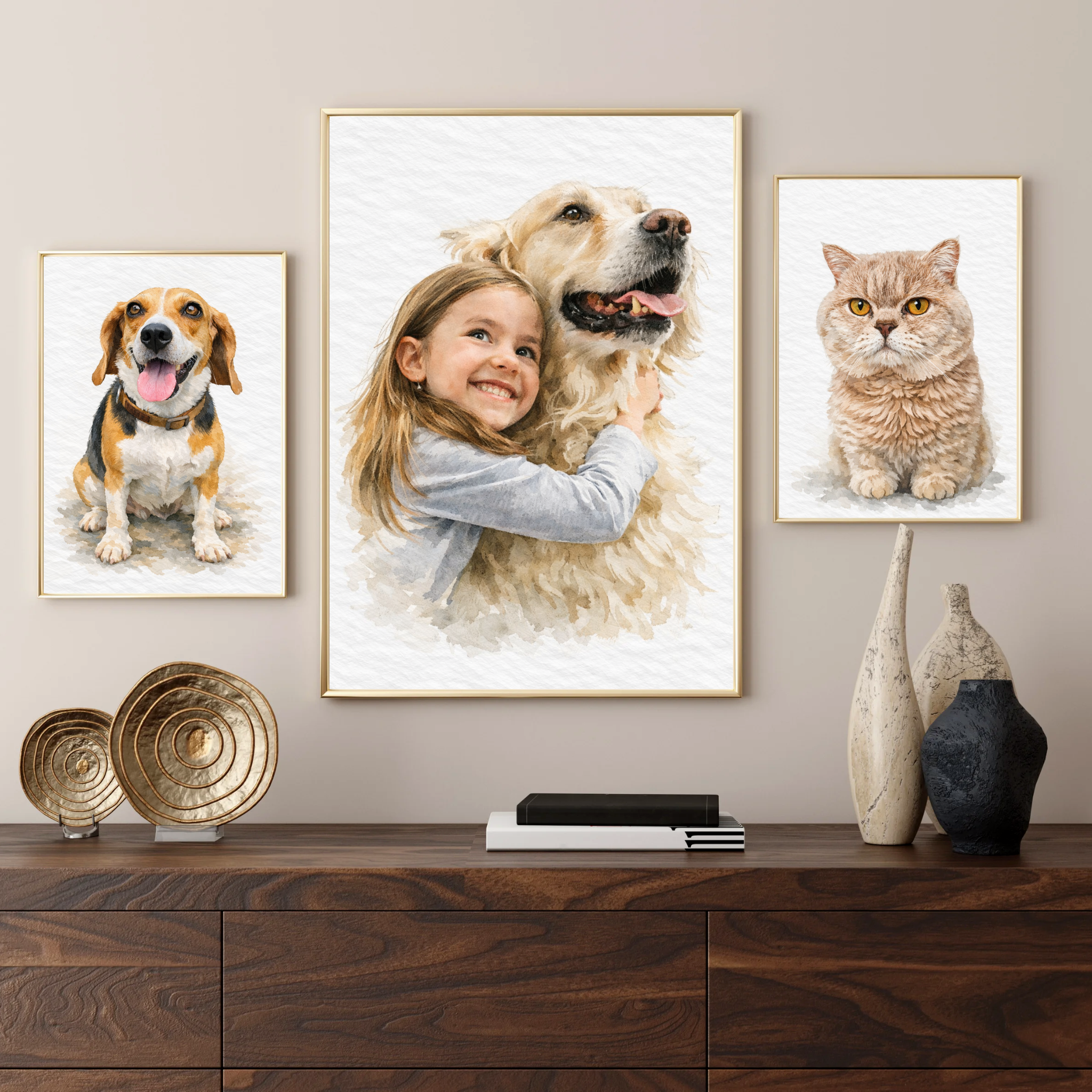 Custom Personalized Dog Cat Pet Watercolor Portrait Wall Art - Digital Downloads