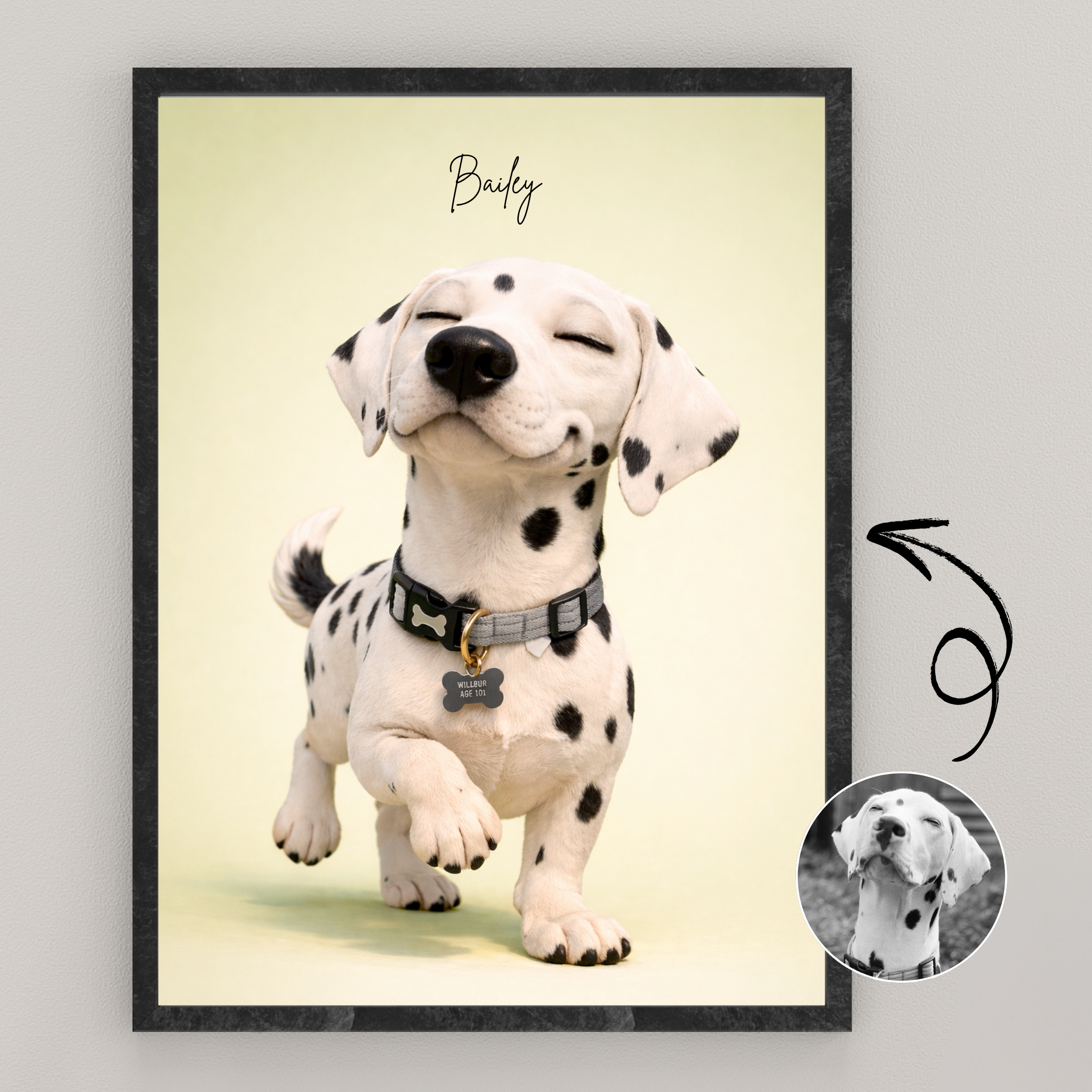 Custom Personalized Dog Cat Pet 3D Caricature Pixar Style Wooden Framed Poster