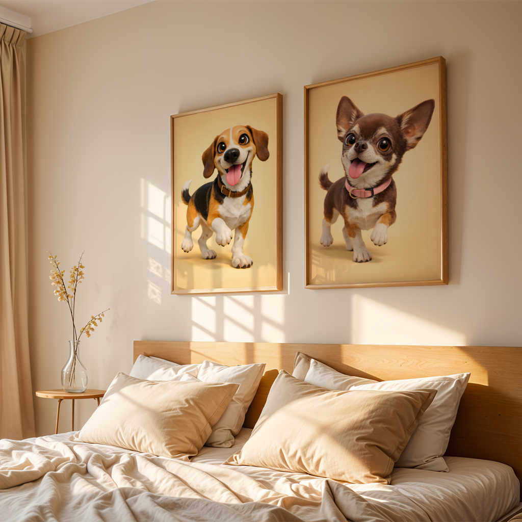 Custom Personalized Dog Cat Pet 3D Caricature Pixar Style Wooden Framed Poster