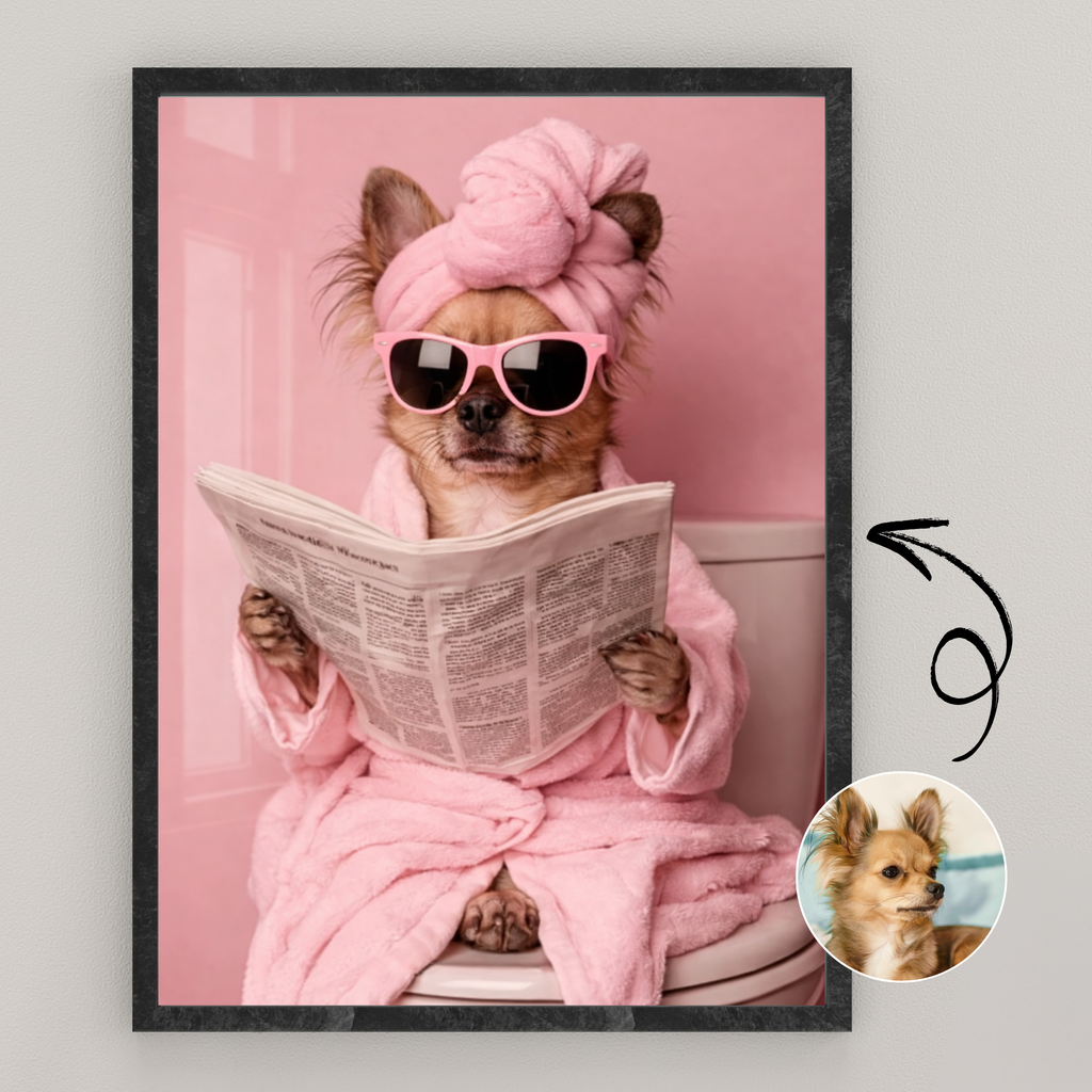 Custom Personalized Dog Cat Pet Bathroom Photo Art Wooden Framed Poster