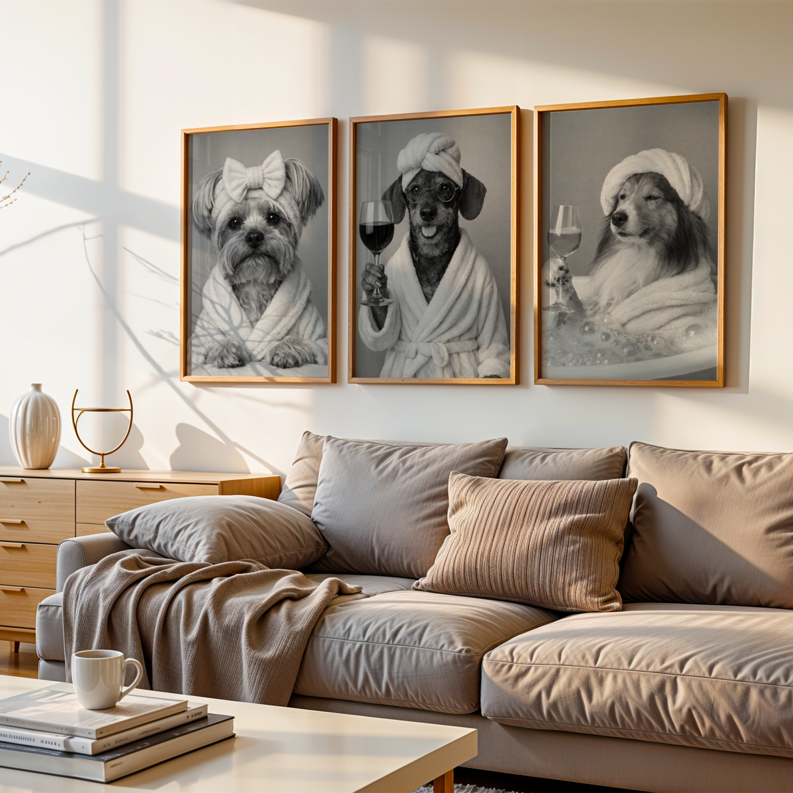 Custom Personalized Dog Cat Pet Bathroom Photo Art Wooden Framed Poster