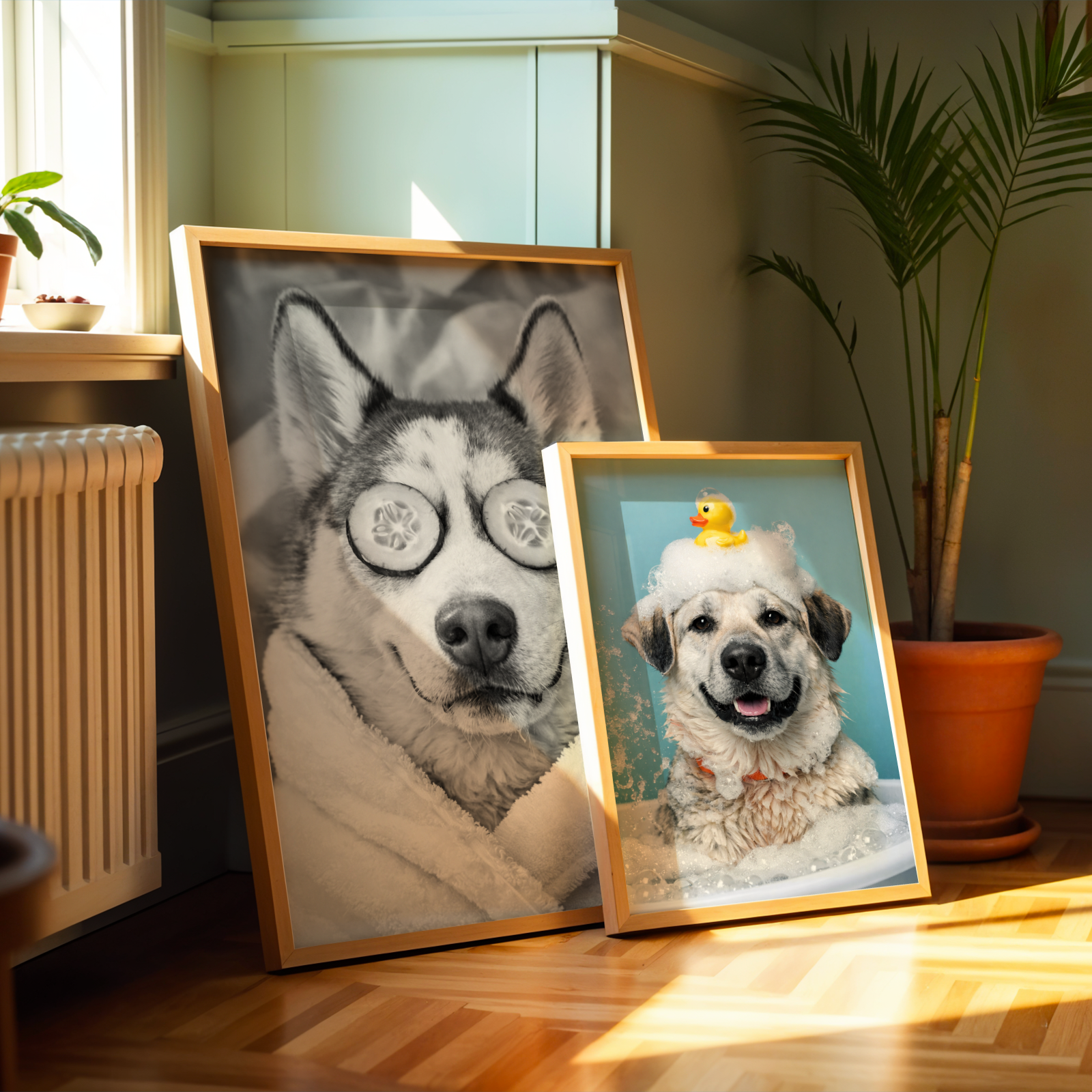Custom Personalized Dog Cat Pet Bathroom Photo Art Wooden Framed Poster