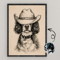 Custom Personalized Dog Cat Pet Cowboy Hat Wooden Framed Poster