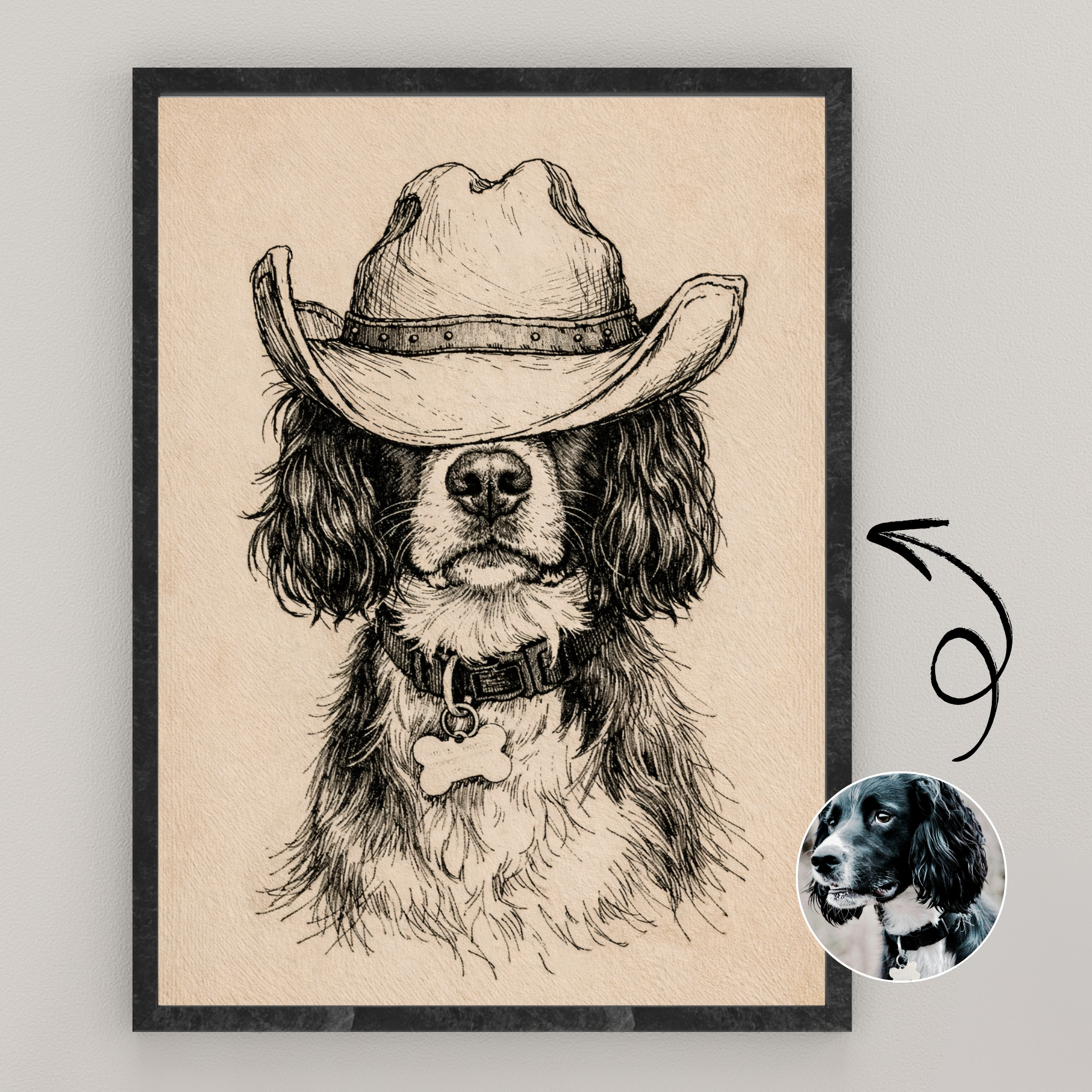 Custom Personalized Dog Cat Pet Cowboy Hat Wooden Framed Poster