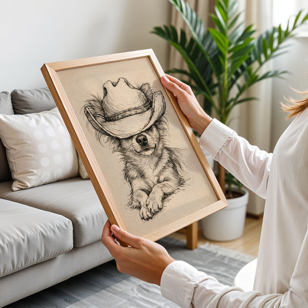 Custom Personalized Dog Cat Pet Cowboy Hat Wooden Framed Poster