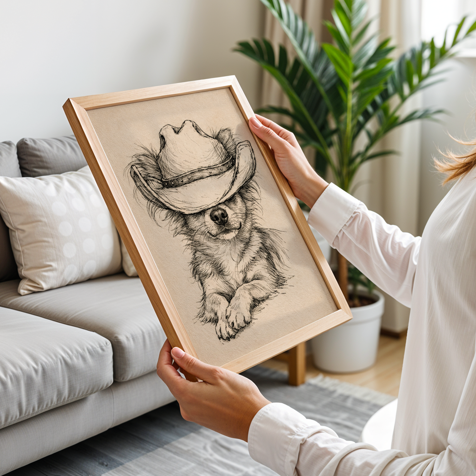 Custom Personalized Dog Cat Pet Cowboy Hat Wooden Framed Poster