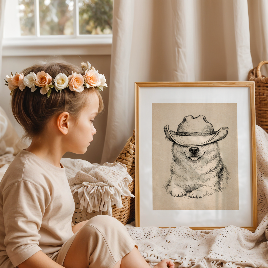 Custom Personalized Dog Cat Pet Cowboy Hat Wooden Framed Poster